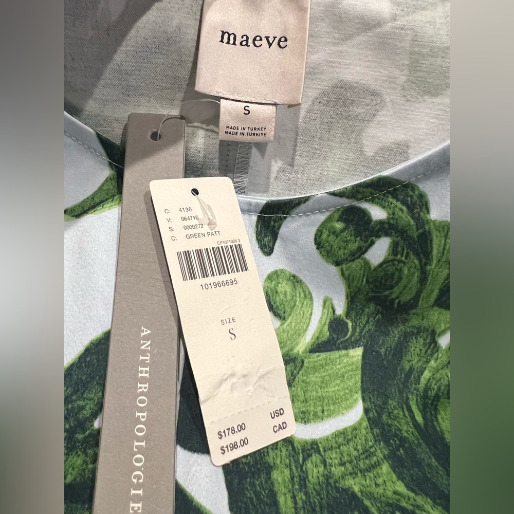 Anthropologie Drop Waist Midi Dress Maeve Cap Sleeve New Small Green - Picture 15 of 16